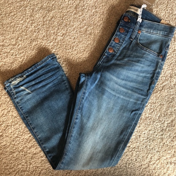 Madewell Cali Demi boot cut button front wash blue denim  jean pants 24 - Picture 3 of 10